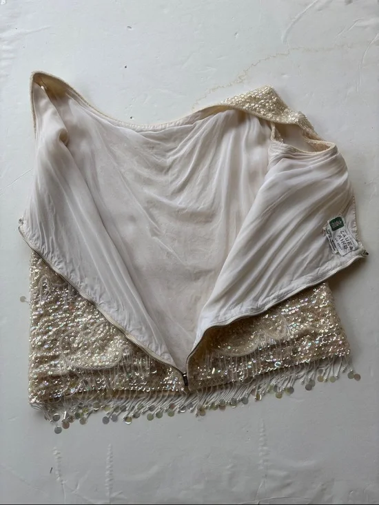 Vintage 60’s Beaded Sequins Cream Pastel Large Wool Embellished Bridal 50’ Large - Picture 15 of 17